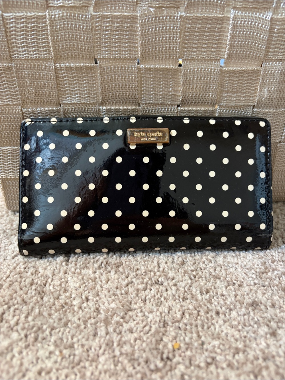 kate spade Black with White Polka Dot Patent Wallet